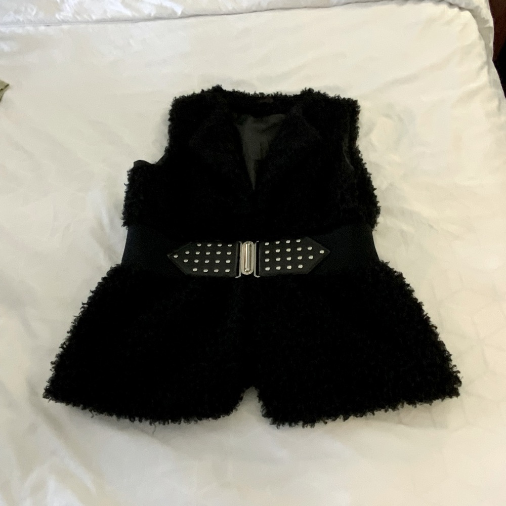 MCM Black Faux Fur vest with studded belt.  S/PL